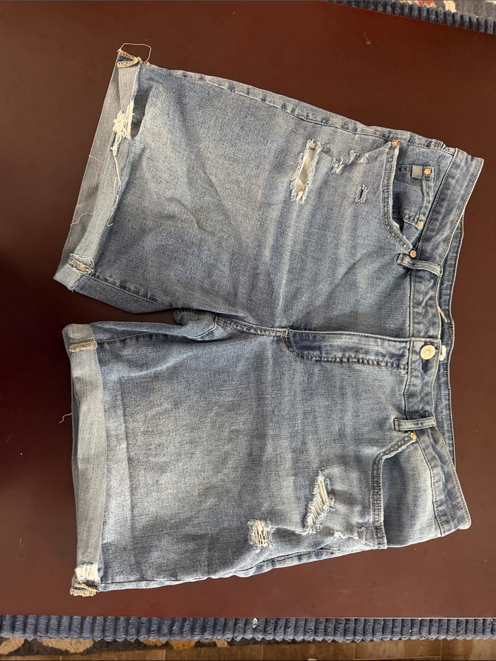 Seven7 Distressed Light Blue Denim Jean Shorts